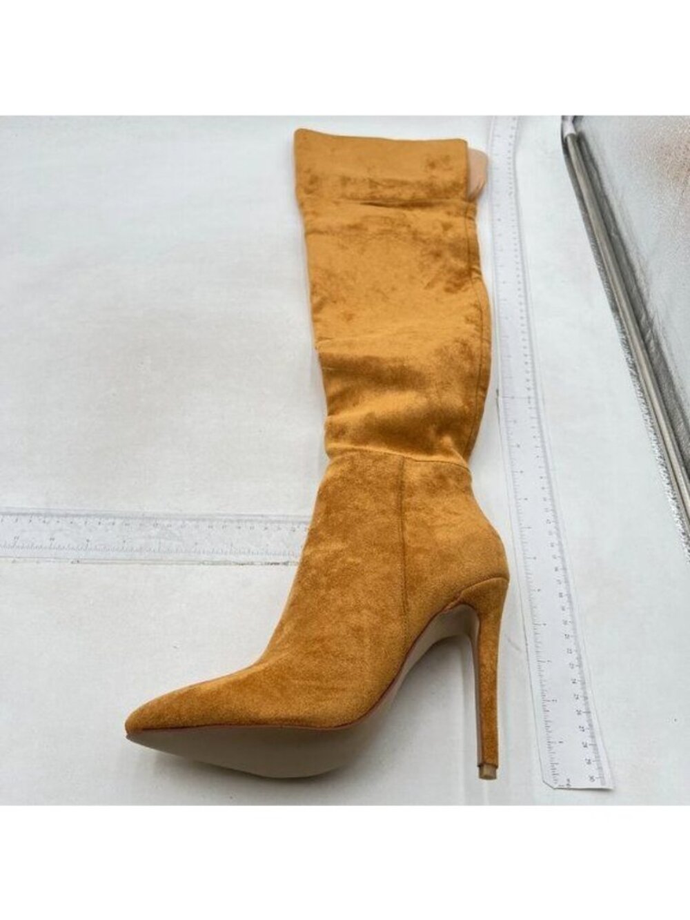 Women Knee High Stiletto Heel Boots Pointed Closed Toe Slip On High Heeled Shoes